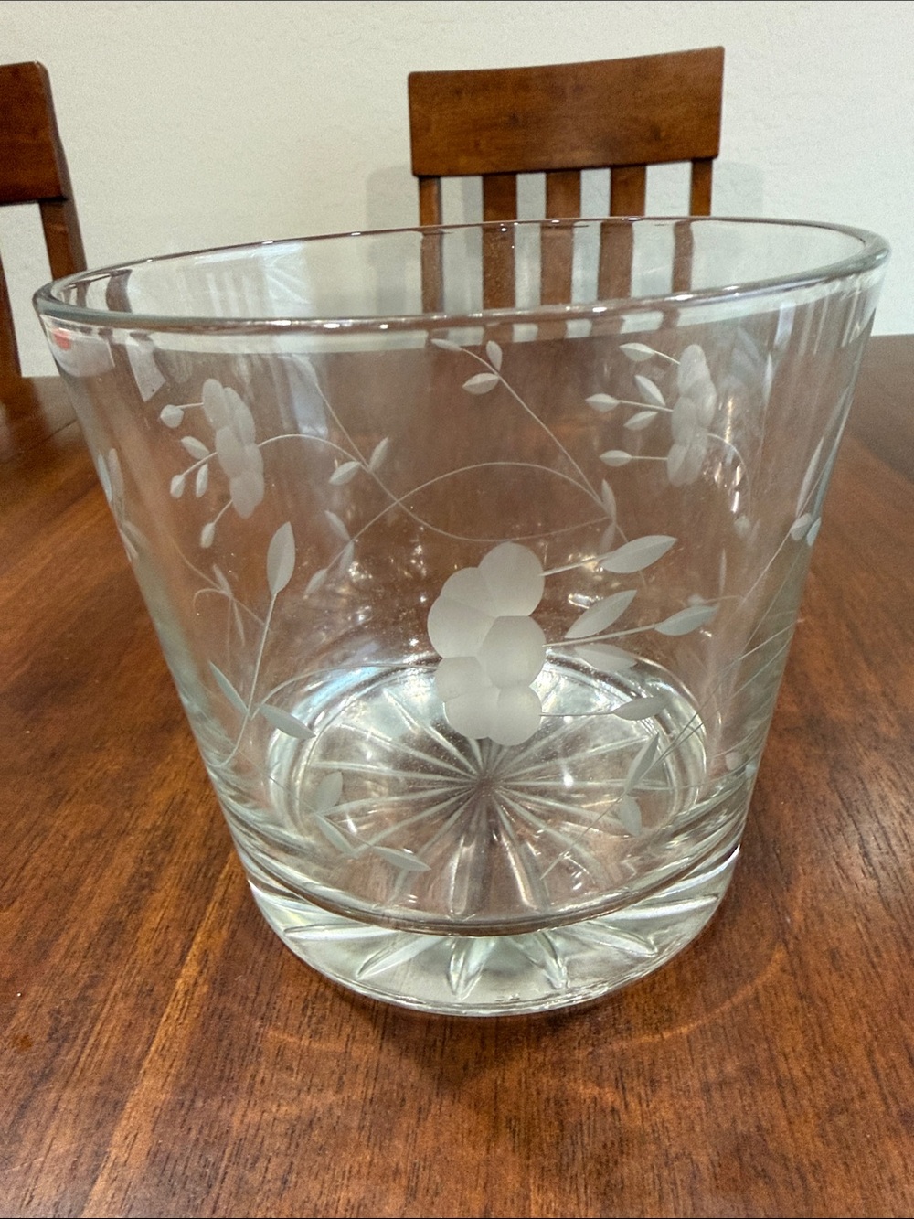 Princess House Etched Glass Ice Bucket with Floral Vine Design - Clear